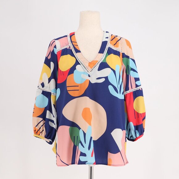 CROSBY BY MOLLIE BURCH Colorful Geo Print Abstract Flowy Blouse Top Size S - Picture 1 of 7